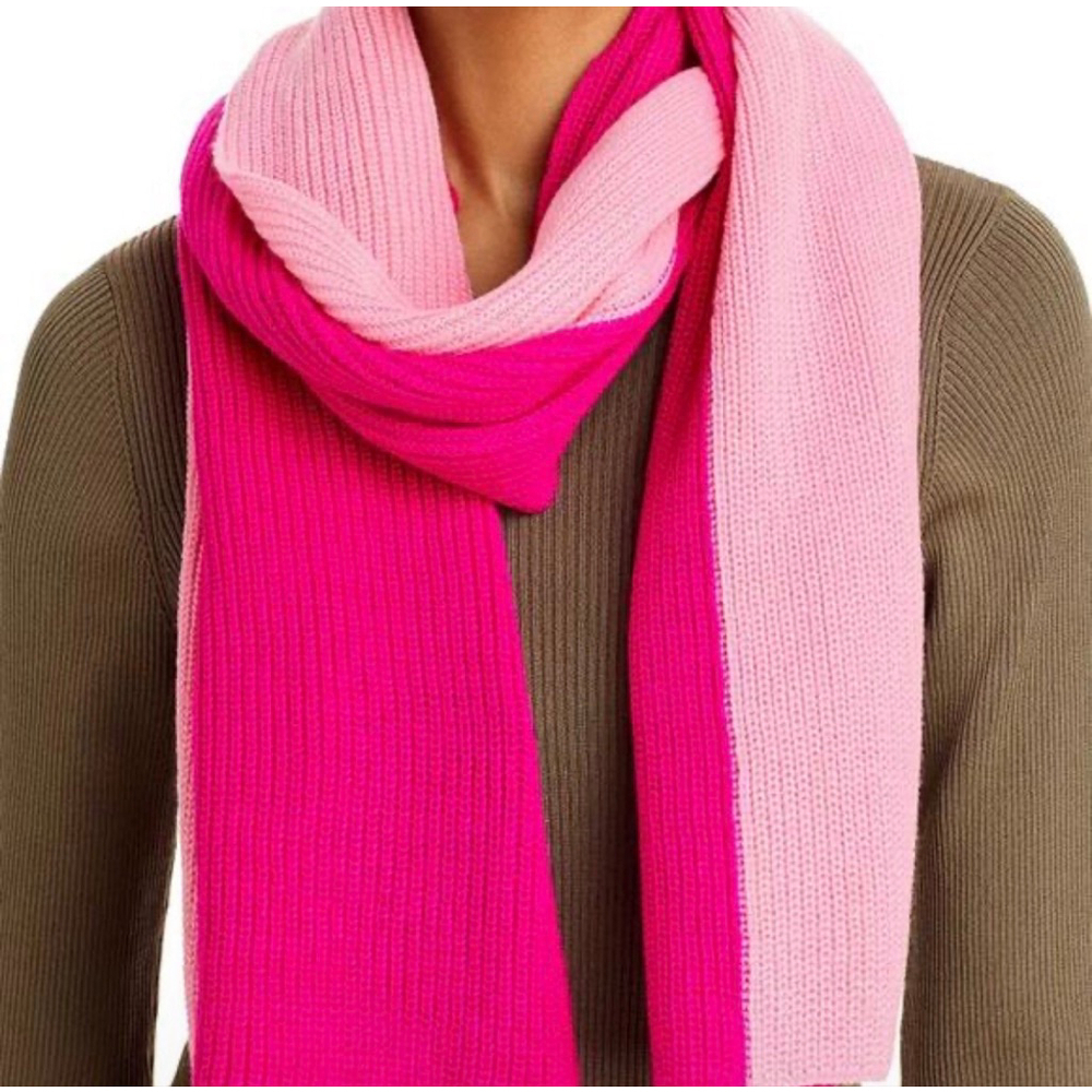 AQUA Bloomingdale’s Color Block Knit Winter Wrap Scarf Hot Pink & Light Pink